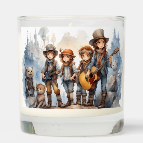 Young Band Playing Guitars Watercolor Illustration Scented Candle