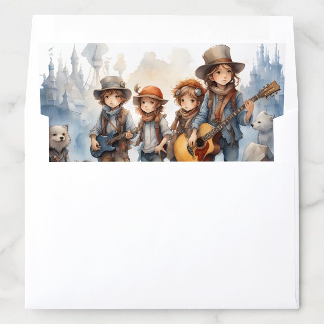 Young Band Playing Guitars Watercolor Paint Envelope Liner (In Envelope)
