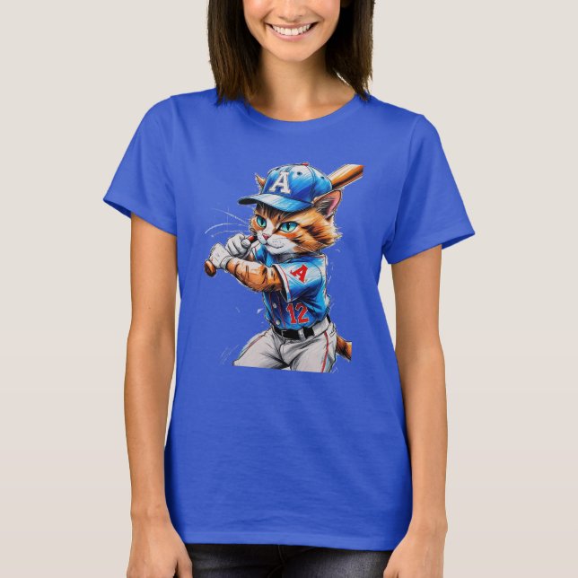 Young baseball cat in uniform with his bat! T-Shirt (Front)