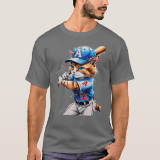 Young baseball cat in uniform with his bat! T-Shirt