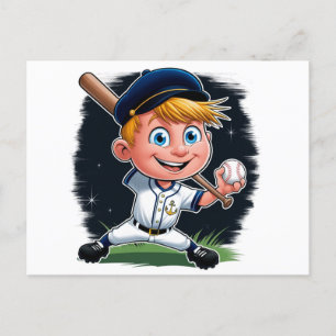  Young Baseball Player Cartoon Postcard