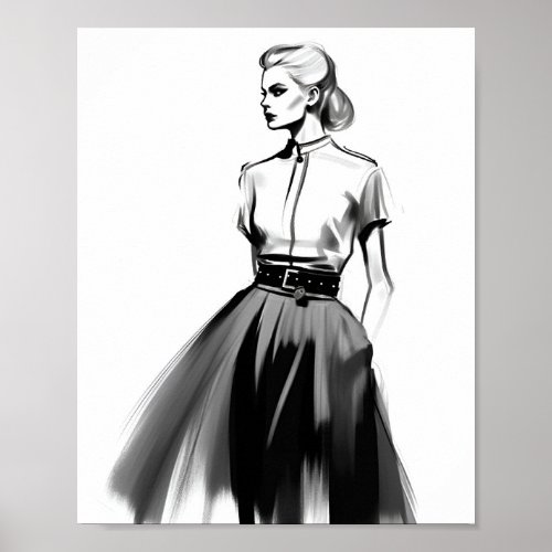 young beautiful girl in the style of Chanel sketch Poster