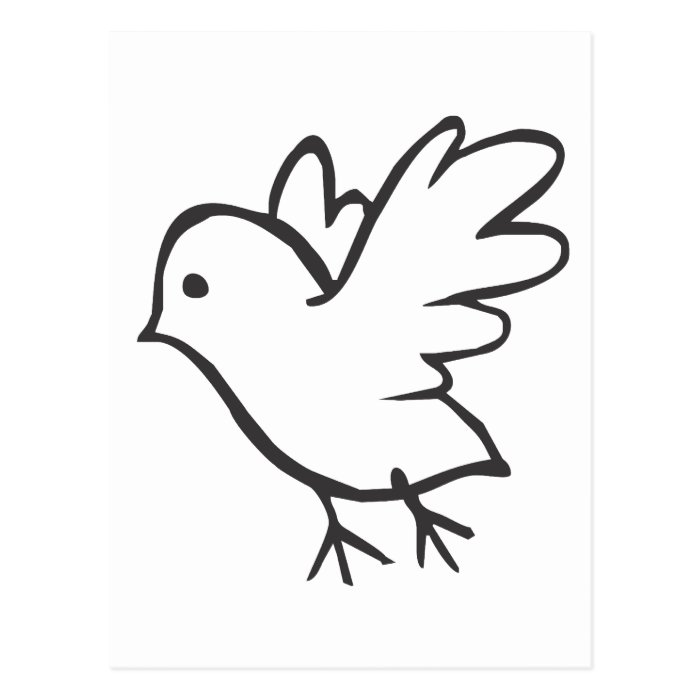 Young Bird Flying in Black and White Sketch Post Cards