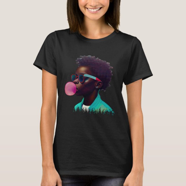 Young Black Boy Joy Bubble Gum Fun African Melanin T-Shirt (Front)