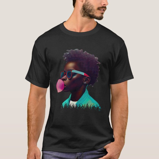 Young Black Boy Joy Bubble Gum Fun African Melanin T-Shirt (Front)