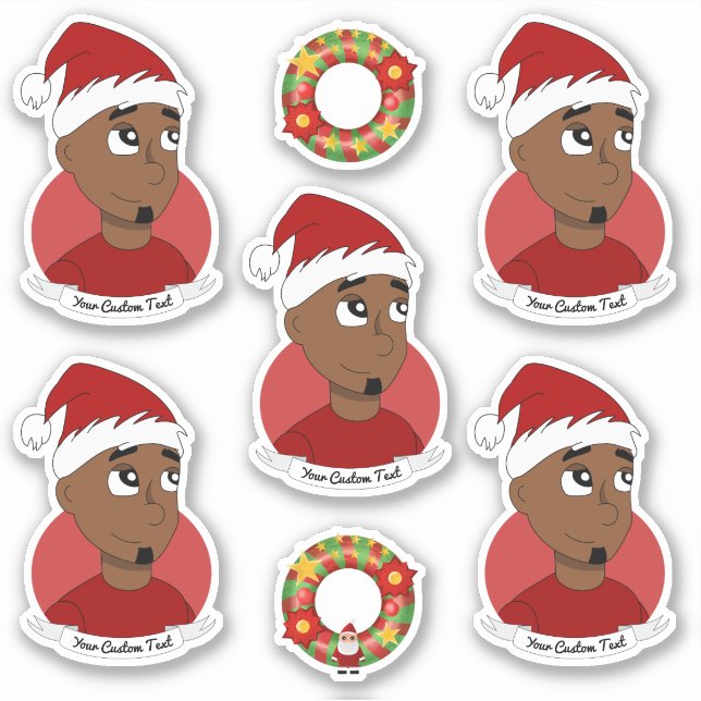 Young black man Christmas cartoon Sticker (Front)