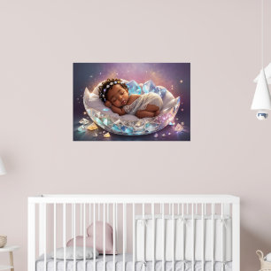 Young Black Princess Newborn Baby Girl Nursery Art Poster
