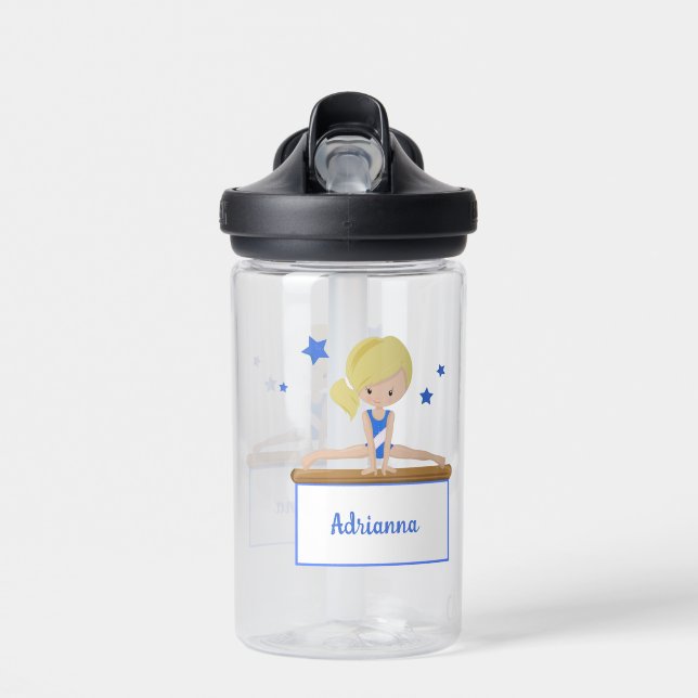 Young Blonde Female Gymnast Personalized  Water Bottle (Front)