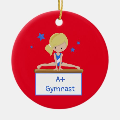 Young Blonde Gymnast Personalized Custom Text    Ceramic Ornament