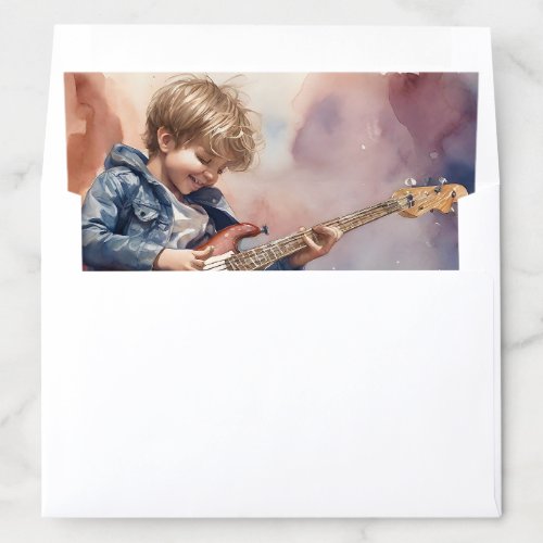 Young Boy Bass Player Watercolor Illustration  Envelope Liner