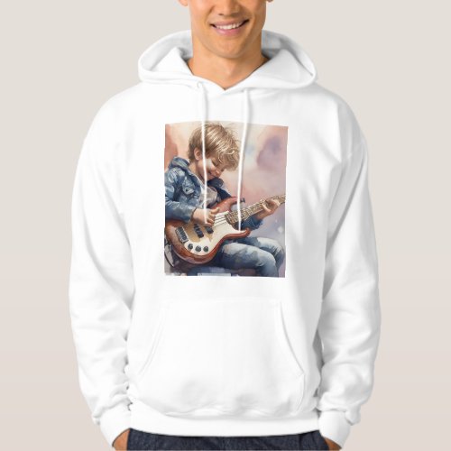 Young Boy Bass Watercolor Illustration Hoodie