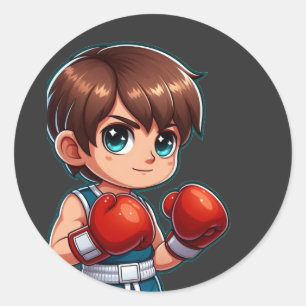 young boy boxing classic round sticker