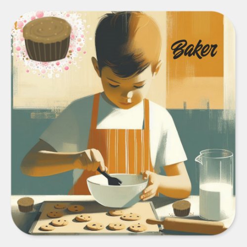 Young Boy Cookie Baker Square Sticker