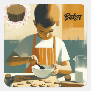 Young Boy Cookie Baker Square Sticker