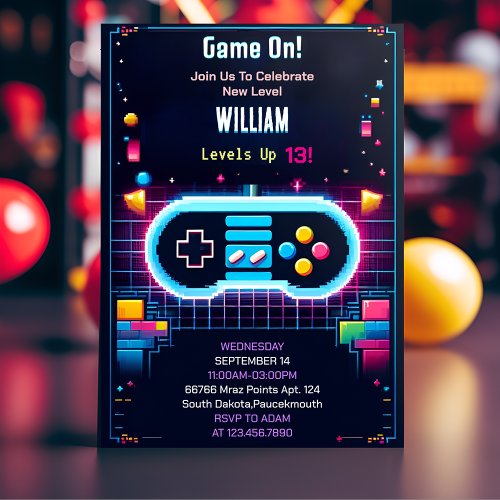 Young Boy Cool Kids Gaming Level Up 10th Birthday Invitation