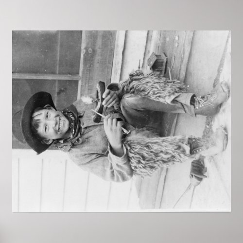 Young Boy Dressed as Cowboy with Toys Poster