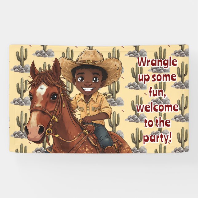 Young Boy Joyfully Rides Horse Banner (Horizontal)