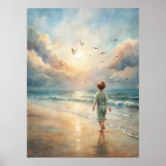 Young Boy on Beach Poster (Front)