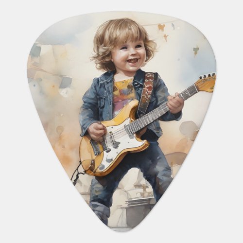 Young Boy Playing Guitar Watercolor Illustration Guitar Pick