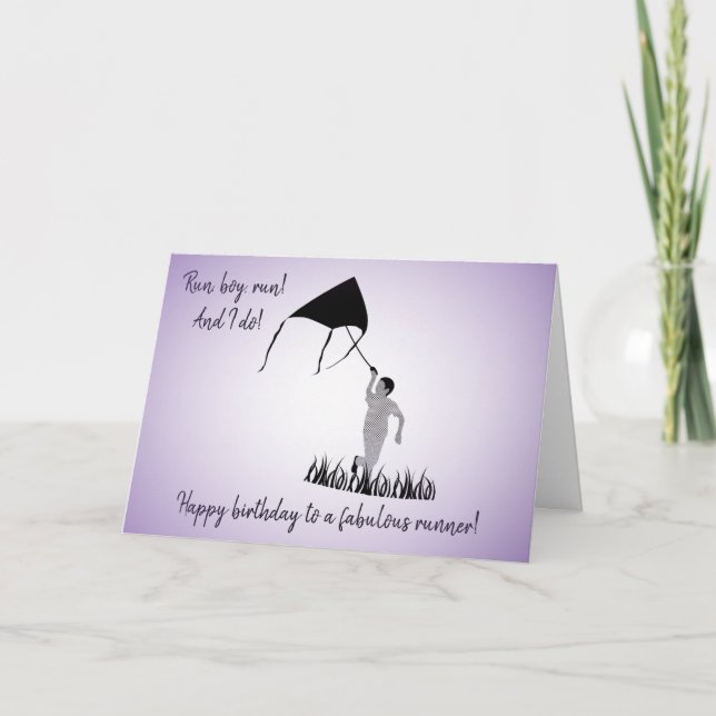 Young Boy Runner with Kite Birthday Card (Front)