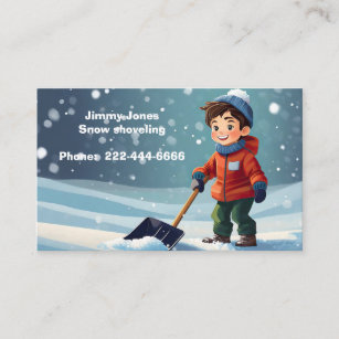 young boy shoveling snow business card