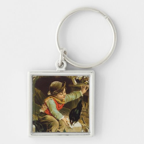 Young Boy with Birds in the Snow Keychain