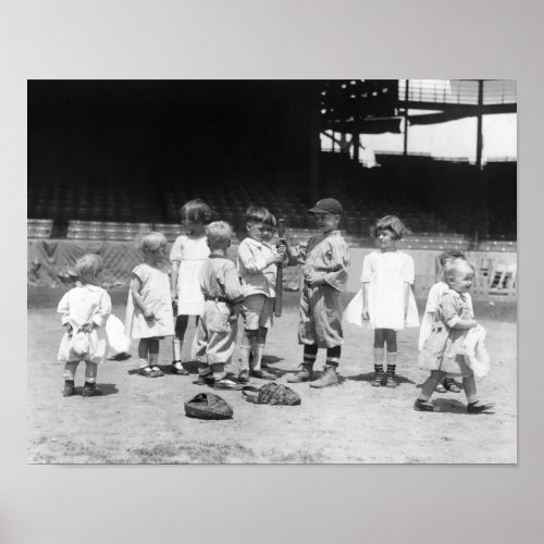 Young Boys and Girls on the Baseball Field Poster