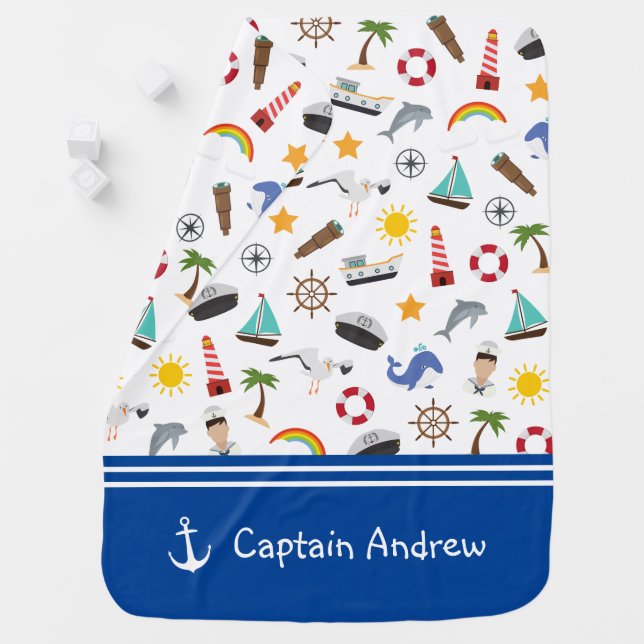 Young Boy's Captain Sailor Nautical Baby Blanket (In Situ)
