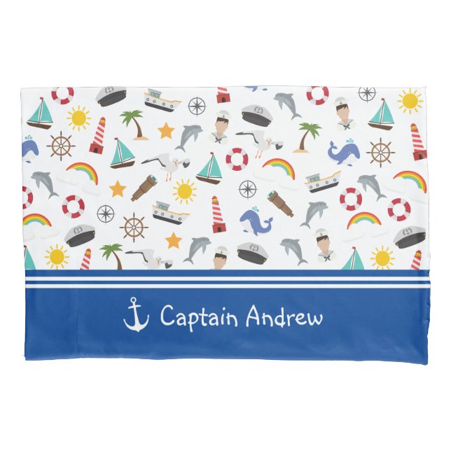 Young Boy's Captain Sailor Nautical Pillow Case (Front)