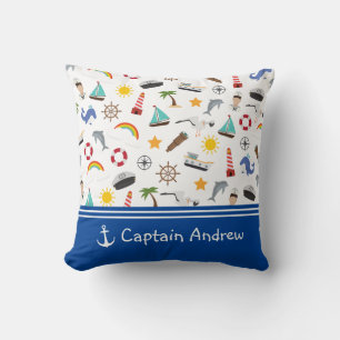 Young Boy's Captain Sailor Nautical Throw Pillow