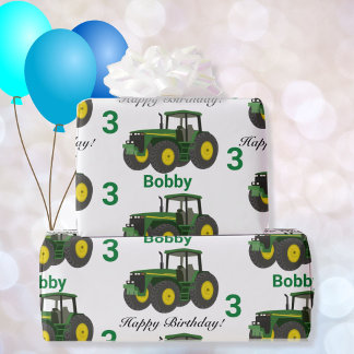 Young Boys Green Tractor Name n Age Birthday Wrapping Paper