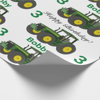 Young Boys Green Tractor Name n Age Birthday Wrapping Paper