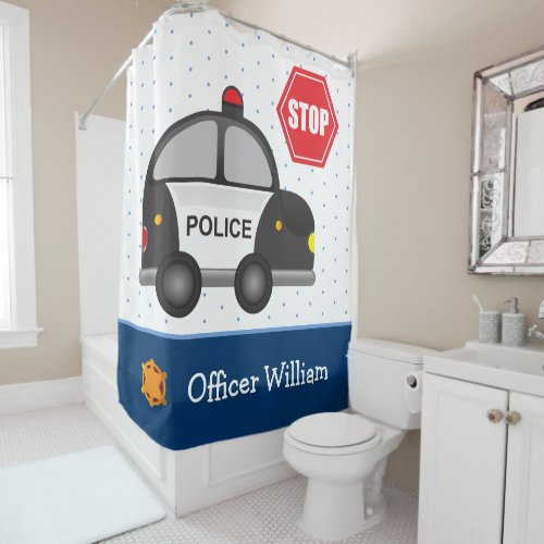 Young Boys Police Officer Bathroom Bathtub Shower Curtain