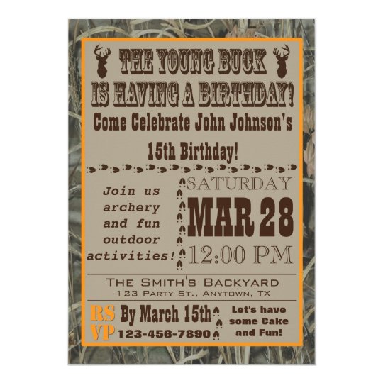 Young Buck Hunting Birthday Invitation with Camo | Zazzle.com