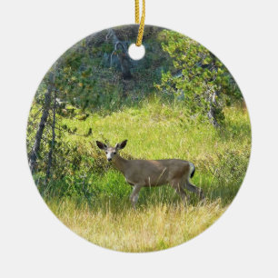 Young Buck in Yosemite, CA Ceramic Ornament