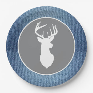 Young Buck White Deer Denim Gray Party Plates