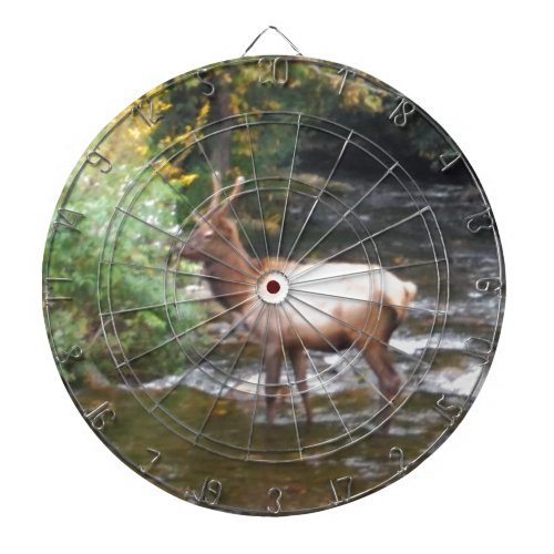 Young Bull  Elk in Velvet Antlers Crossing Creek Dartboard