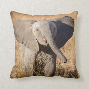Young Bush Elephant Throw Pillow