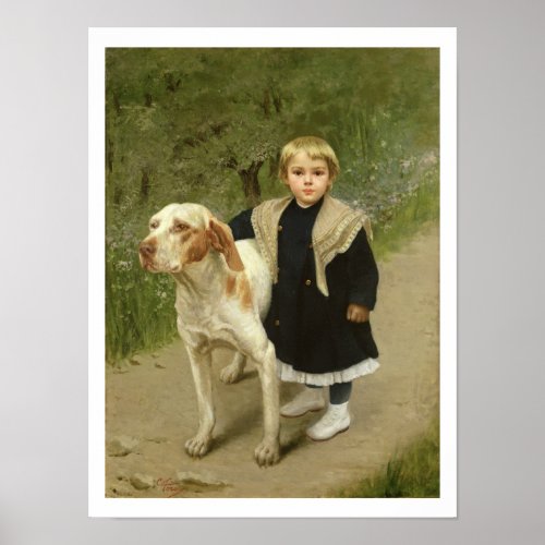 Young Child and a Big Dog oil on canvas Poster