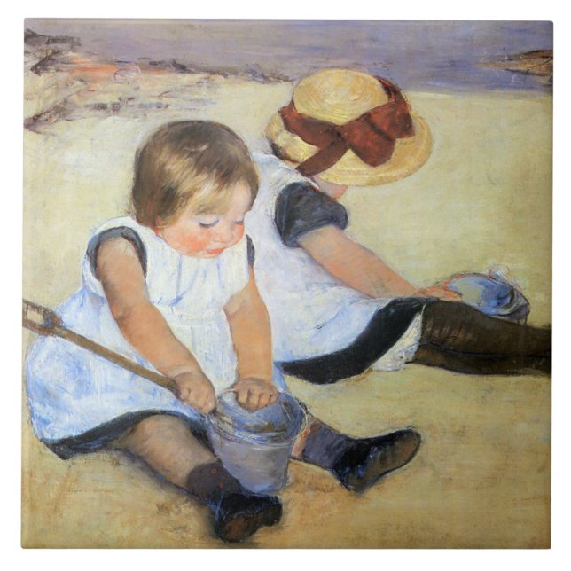 Young Children Playing on the Beach (Mary Cassatt) Ceramic Tile (Front)