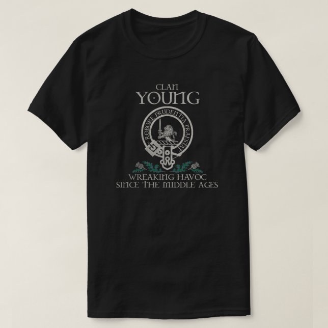Young Clan crest Scottish surname tartan Thistle T-Shirt (Design Front)