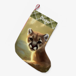 Young Cougar Wildlife Portrait Personalized Small Christmas Stocking