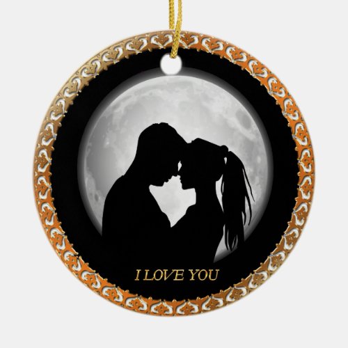 Young couple black silhouette kissing one another ceramic ornament
