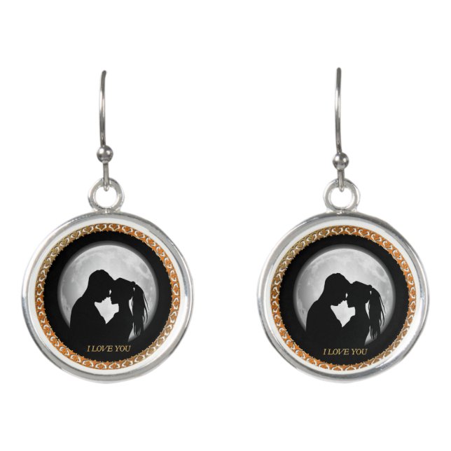 Young couple black silhouette kissing one another earrings (Front)