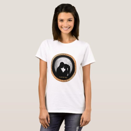 Young couple black silhouette kissing one another T_Shirt