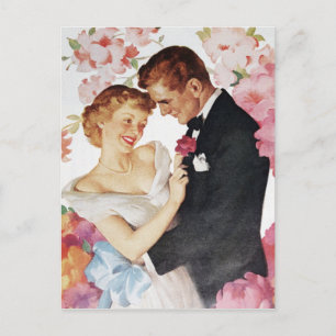 Young couple in formal wear postcard