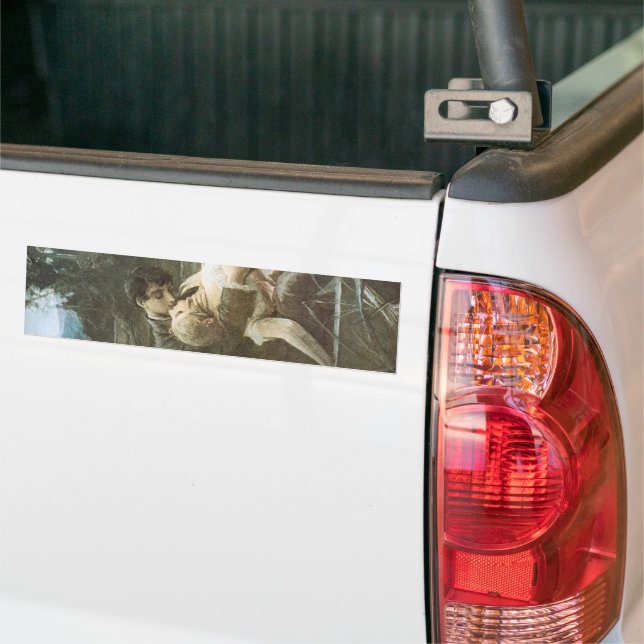 Young Couple in Love (Kissing in a Boat) Bumper Sticker (On Truck)