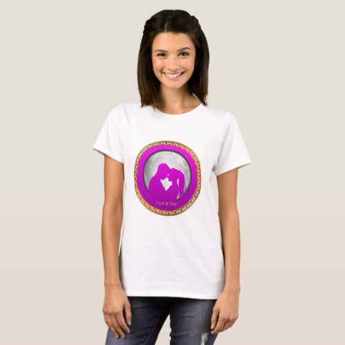 Young couple pink silhouette kissing one another T_Shirt