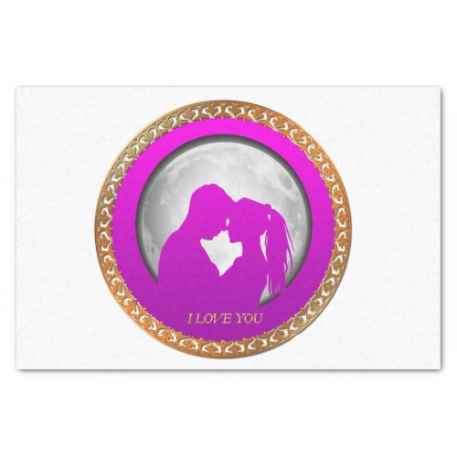 Young couple pink silhouette kissing one another tissue paper