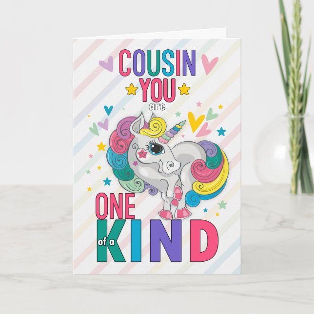 Young Cousin Rainbow Unicorn Valentine's Day Holiday Card (Front)